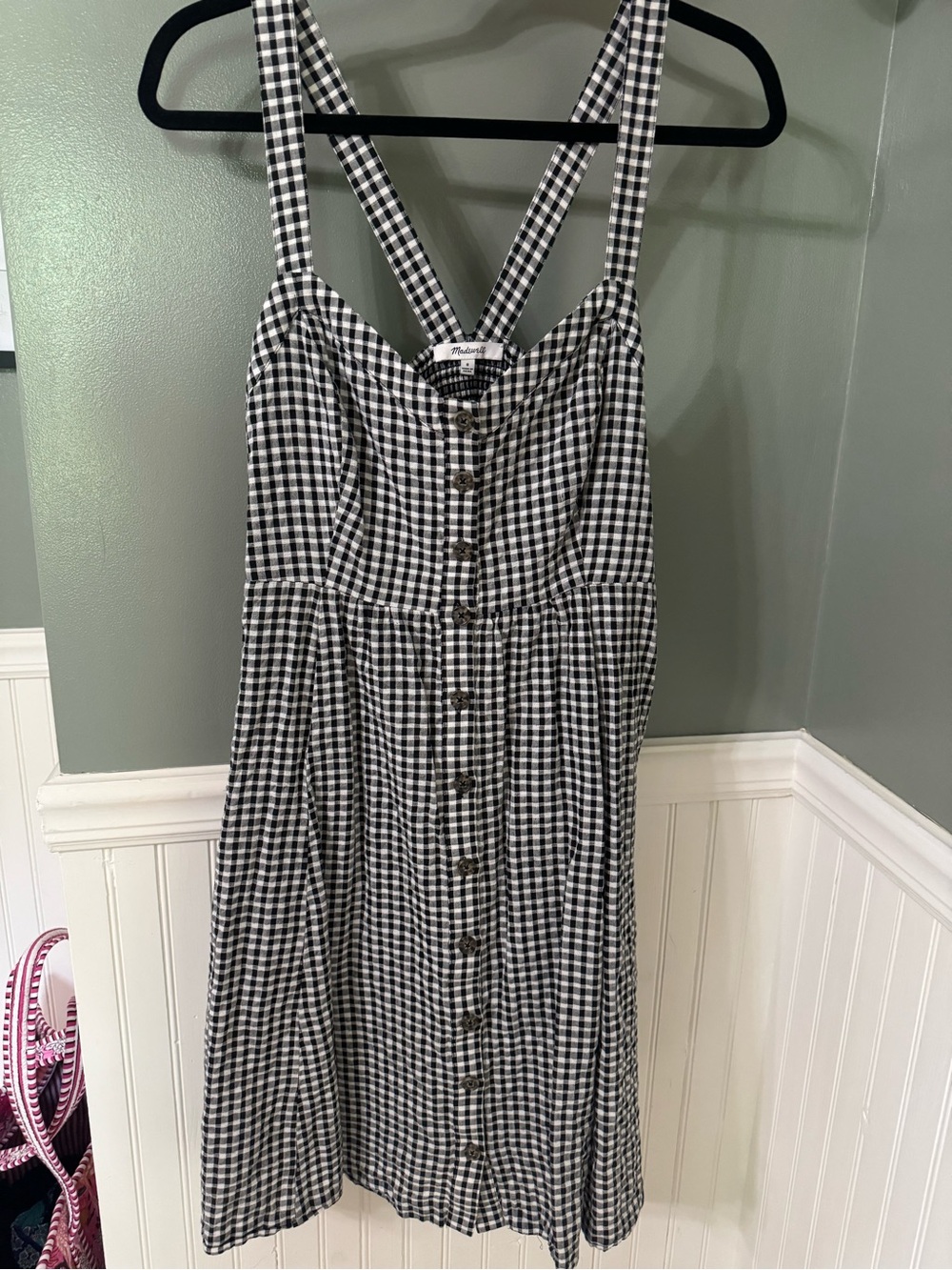Madewell Black & White Gingham Smocked Back Sundress with Straps - Picture 1 of 7